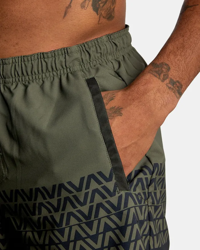 RVCA Mens Shorts Yogger Stretch Athletic Shorts 17034 Olive Black Va Stripe Kvd8 Online