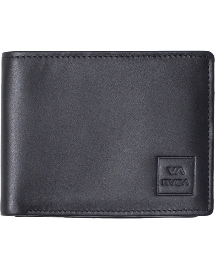 RVCA Mens Wallets Cedar Leather Bifold Wallet Black Blk For Sale