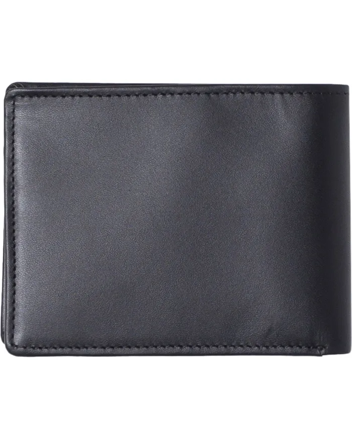 RVCA Mens Wallets Cedar Leather Bifold Wallet Black Blk For Sale
