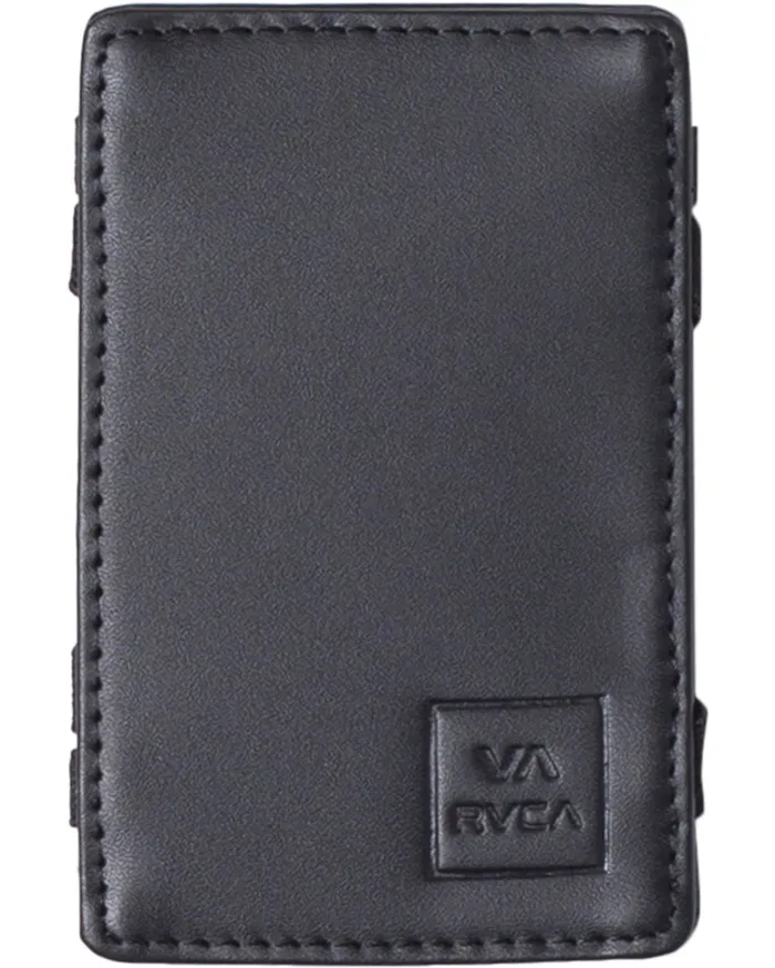 RVCA Mens Wallets Magic Leather Card Wallet Black Blk Cheap On Sale