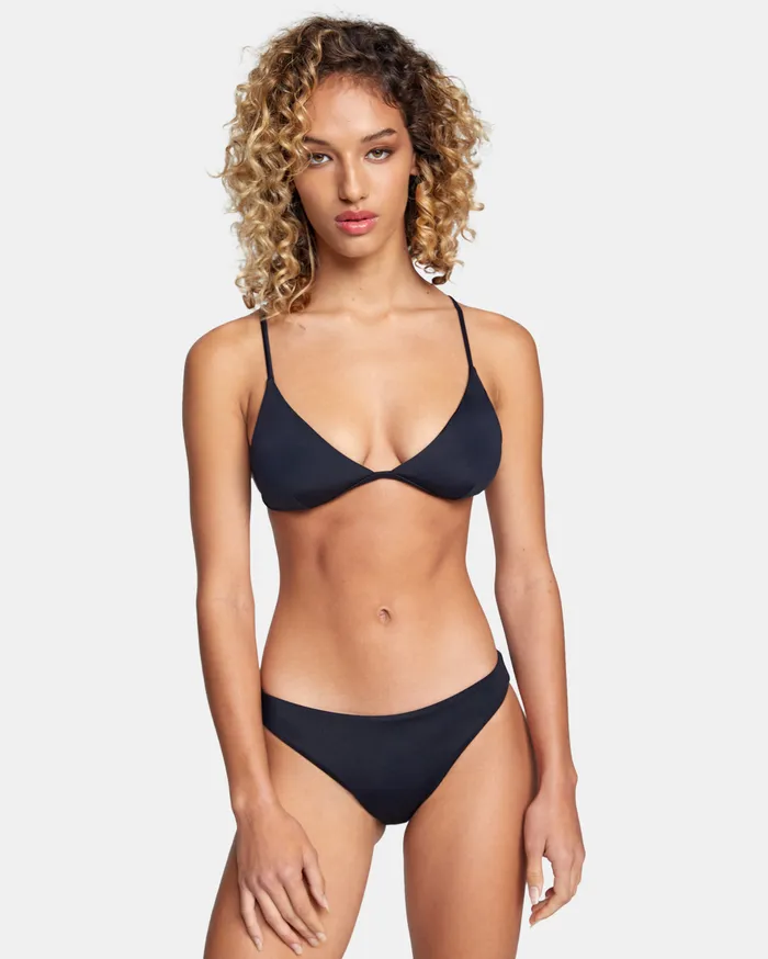 RVCA Womens Bikini Bottoms Solid LowRise Medium Coverage Bikini Bottom Black Blk For Sale