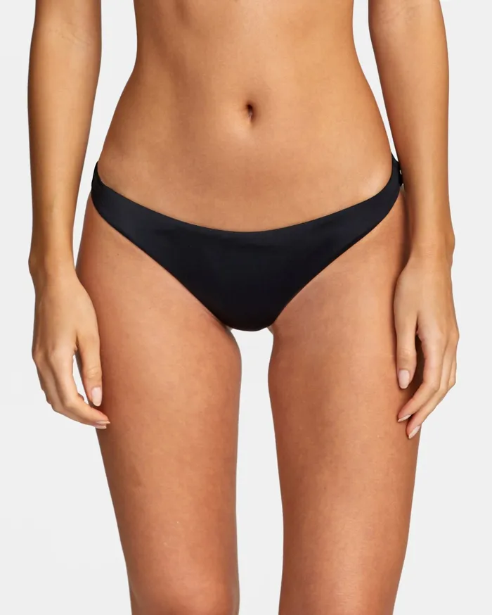 RVCA Womens Bikini Bottoms Solid LowRise Medium Coverage Bikini Bottom Black Blk For Sale