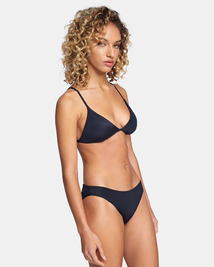 RVCA Womens Bikini Bottoms Solid LowRise Medium Coverage Bikini Bottom Black Blk For Sale