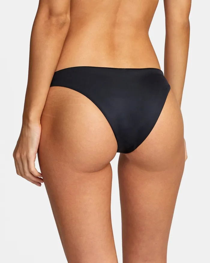 RVCA Womens Bikini Bottoms Solid LowRise Medium Coverage Bikini Bottom Black Blk For Sale