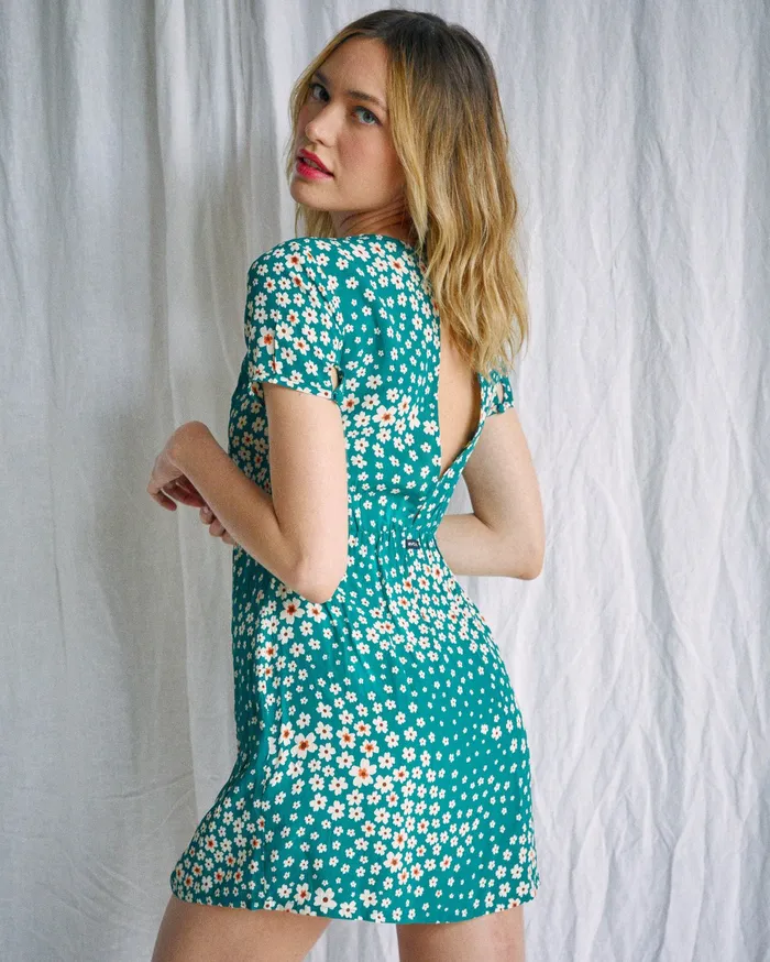 RVCA Womens Dresses Camille Rowe Lido Mini Dress Green Moss Gmv0