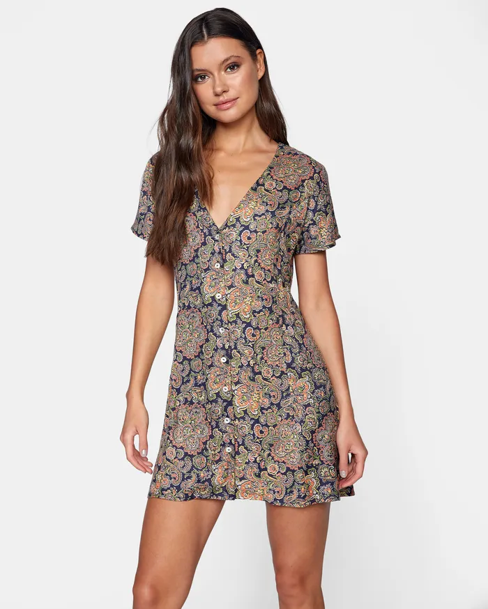 RVCA Womens Dresses Once More Mini Dress Moody Blue Mdy