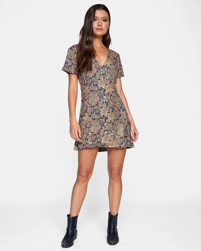 RVCA Womens Dresses Once More Mini Dress Moody Blue Mdy