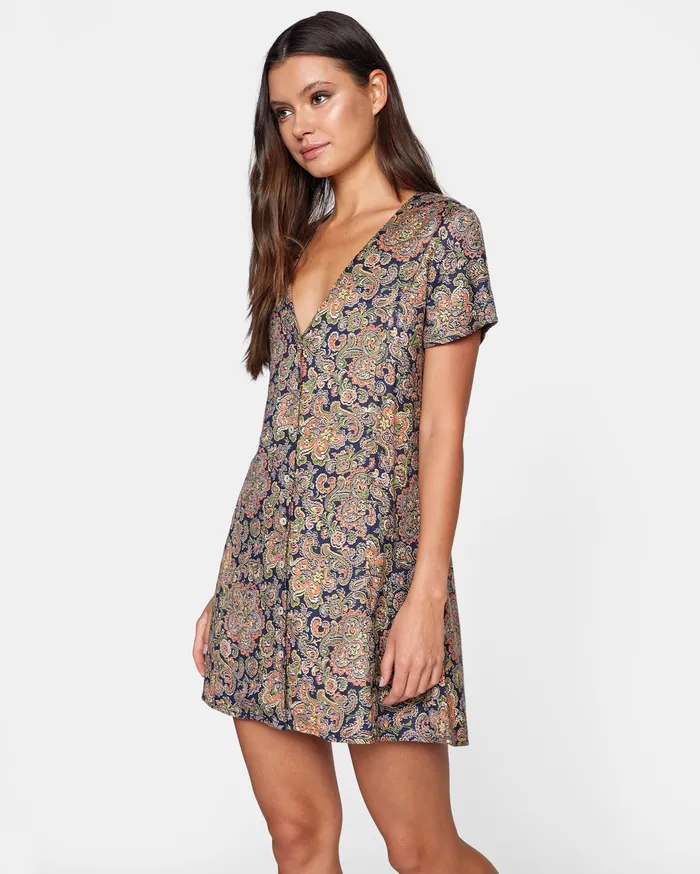 RVCA Womens Dresses Once More Mini Dress Moody Blue Mdy