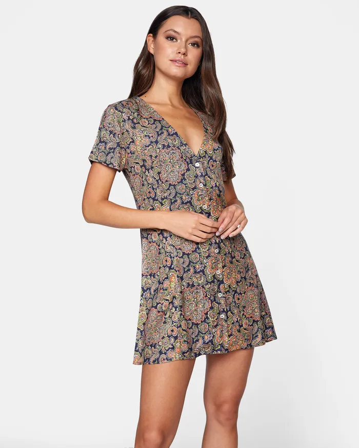 RVCA Womens Dresses Once More Mini Dress Moody Blue Mdy