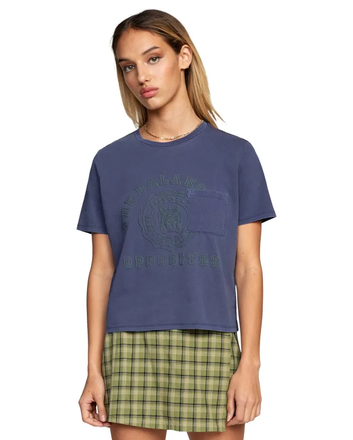 RVCA Womens Graphic Tees Annex Pocket Tee Moody Blue Mdy