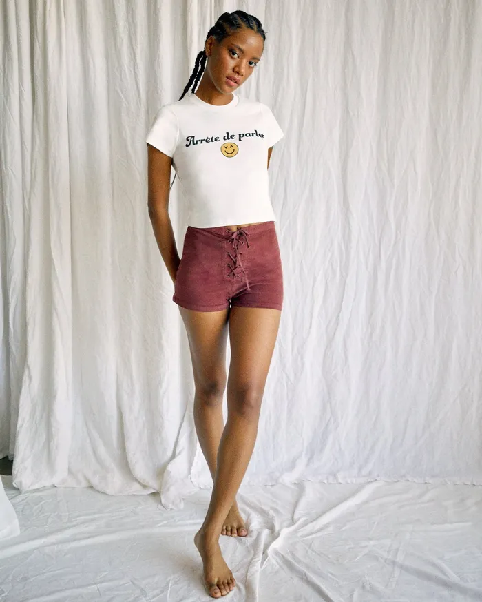 RVCA Womens Graphic Tees Camille Rowe Arrete De Parler TShirt Vintage White Vwt
