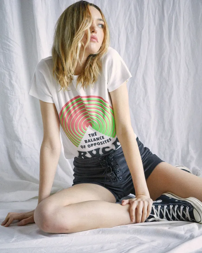 RVCA Womens Graphic Tees Camille Rowe Psych TShirt Vintage White Vwt
