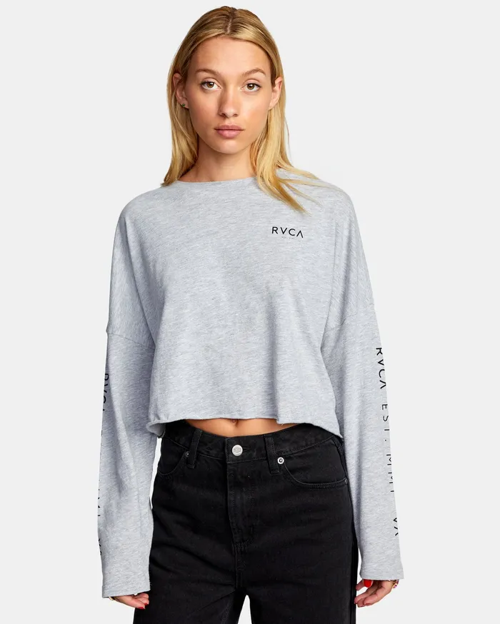 RVCA Womens Graphic Tees Classic Rvca Long Sleeve Tee Heather Grey Hgr