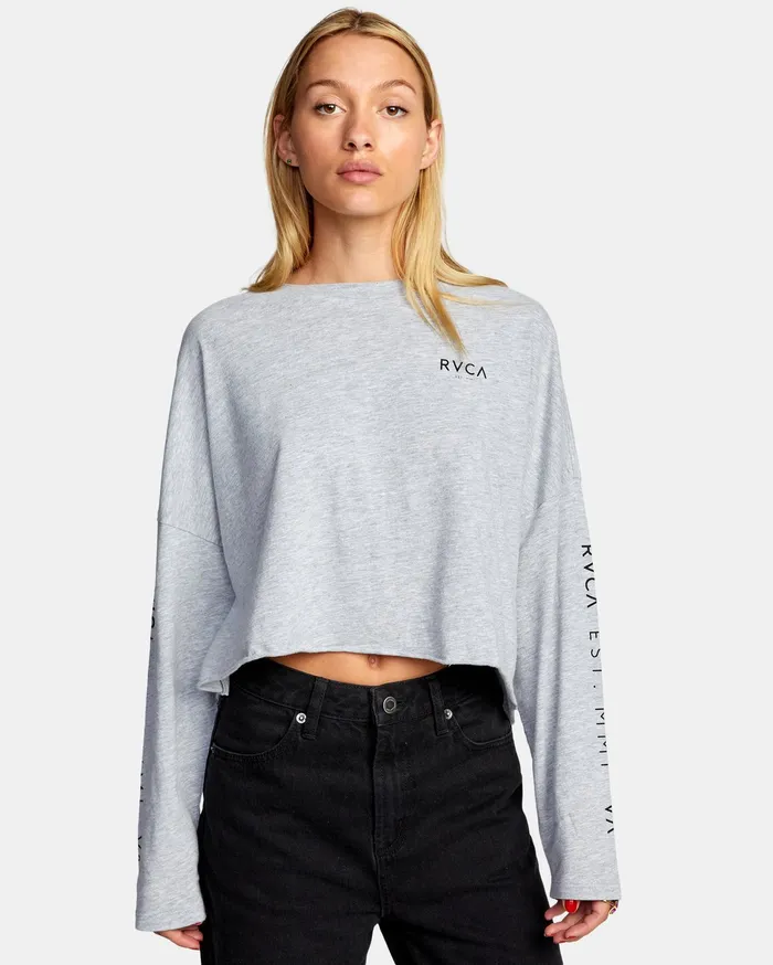 RVCA Womens Graphic Tees Classic Rvca Long Sleeve Tee Heather Grey Hgr