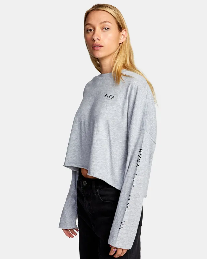 RVCA Womens Graphic Tees Classic Rvca Long Sleeve Tee Heather Grey Hgr