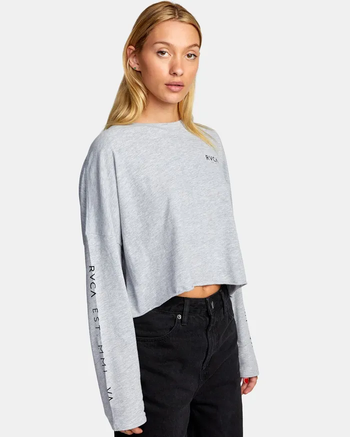 RVCA Womens Graphic Tees Classic Rvca Long Sleeve Tee Heather Grey Hgr