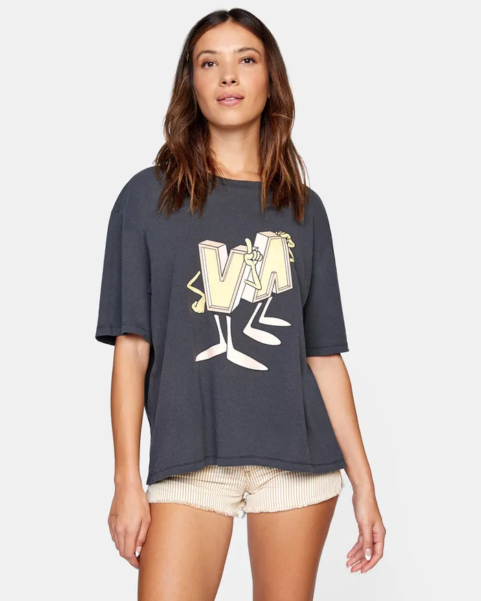 RVCA Womens Graphic Tees Dmote Mascot Anyday Tee Washed Black Waa