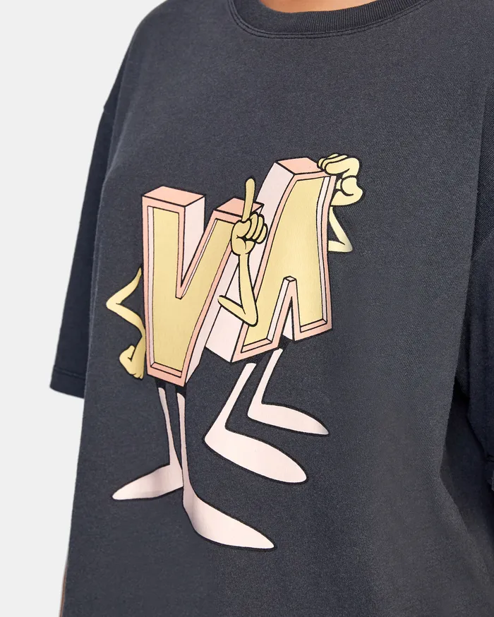 RVCA Womens Graphic Tees Dmote Mascot Anyday Tee Washed Black Waa