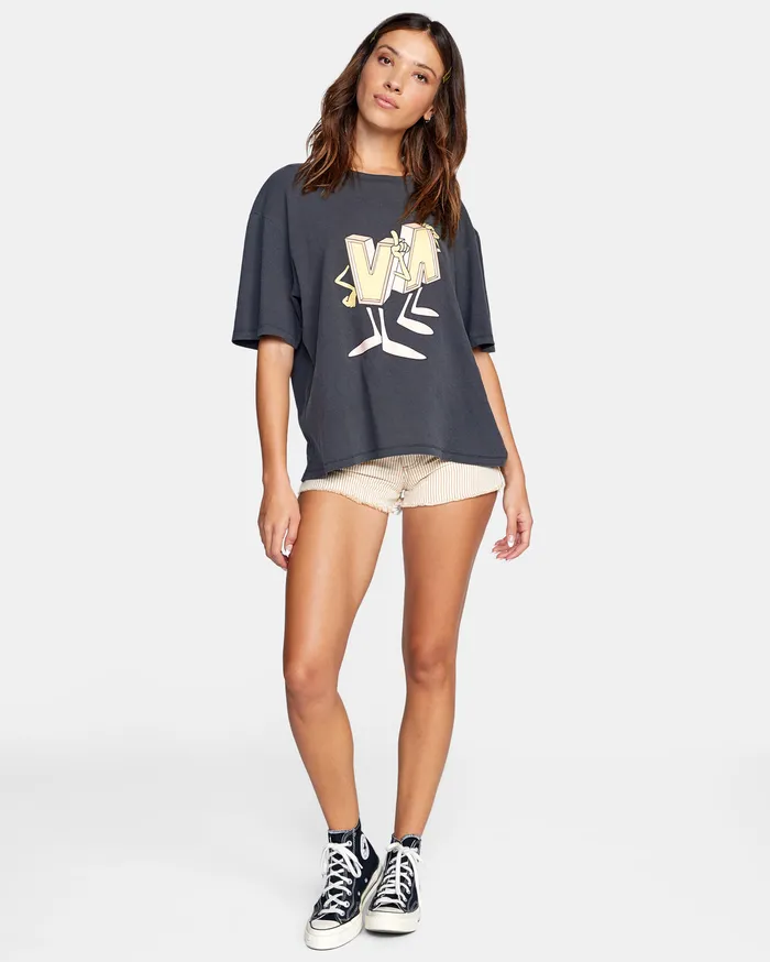 RVCA Womens Graphic Tees Dmote Mascot Anyday Tee Washed Black Waa