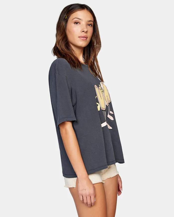 RVCA Womens Graphic Tees Dmote Mascot Anyday Tee Washed Black Waa