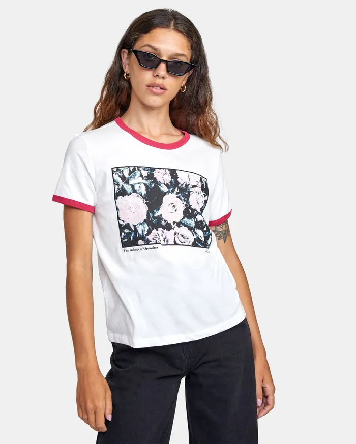 RVCA Womens Graphic Tees Framed Short Sleeve Ringer Tee Natural Nat