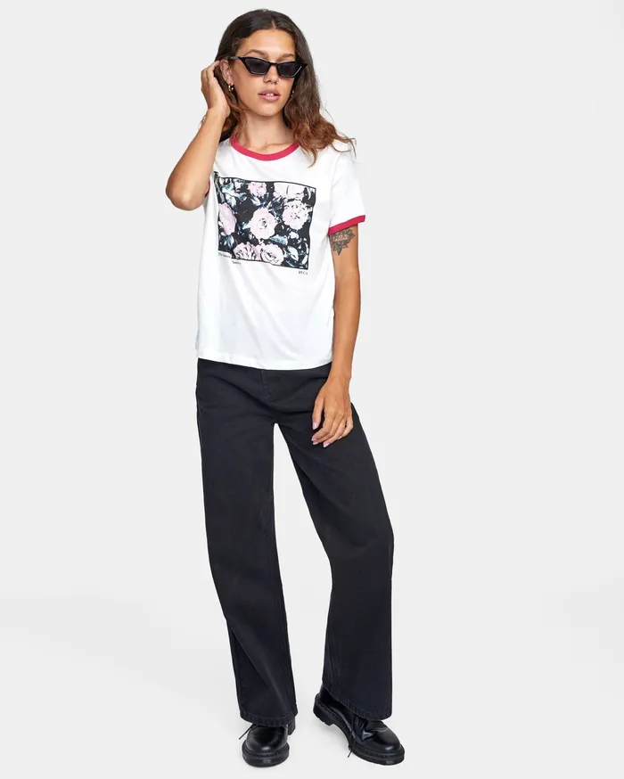 RVCA Womens Graphic Tees Framed Short Sleeve Ringer Tee Natural Nat