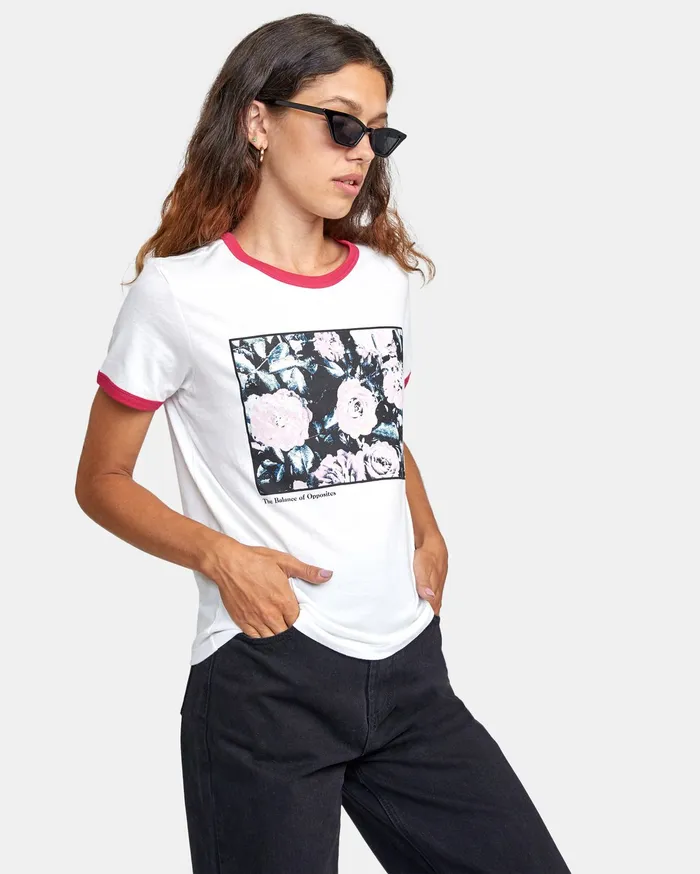 RVCA Womens Graphic Tees Framed Short Sleeve Ringer Tee Natural Nat