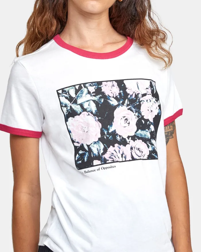RVCA Womens Graphic Tees Framed Short Sleeve Ringer Tee Natural Nat