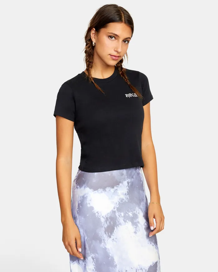 RVCA Womens Graphic Tees Palm Face Short Sleeve Tee Black Blk