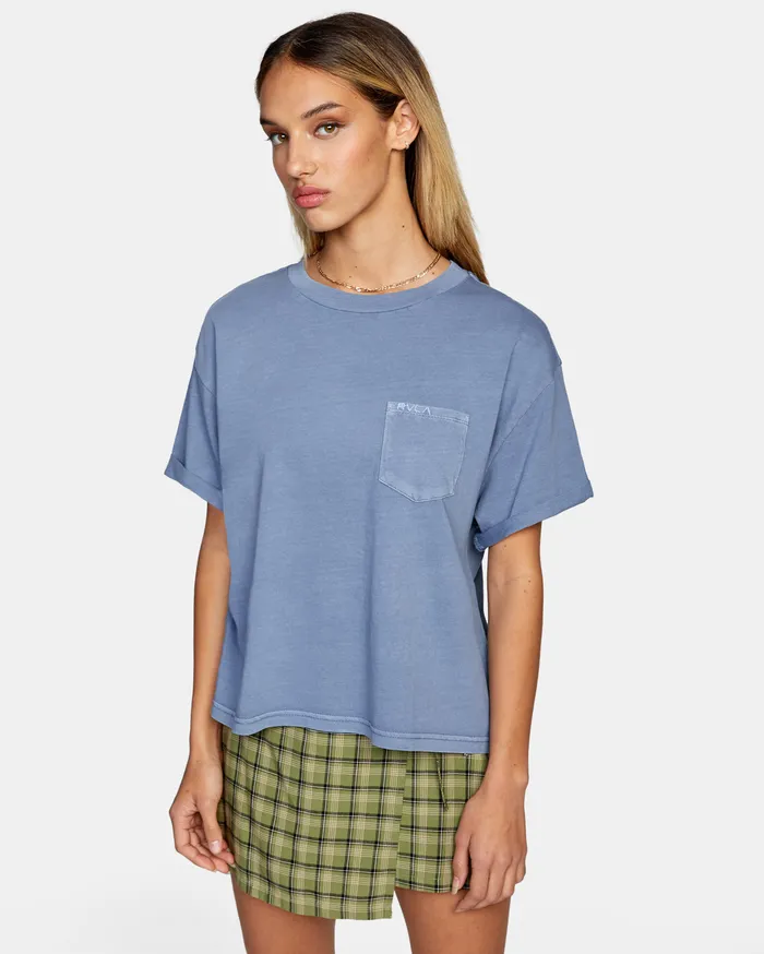 RVCA Womens Graphic Tees Roll It Tee Blue Slate Blt