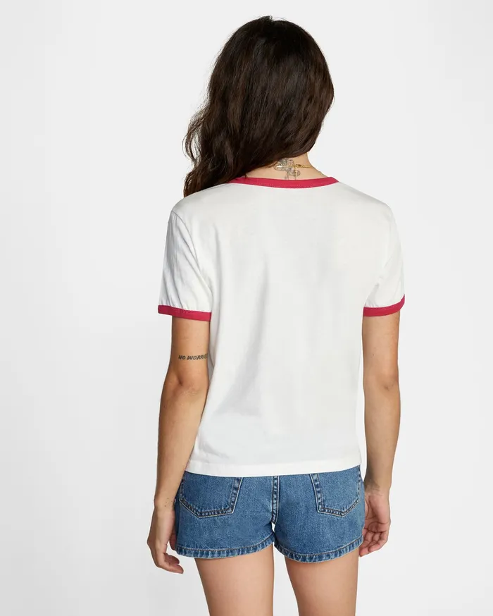 RVCA Womens Graphic Tees Scribble Rvca Short Sleeve Ringer Tee White Wht