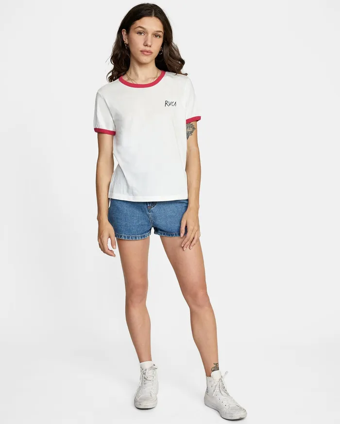RVCA Womens Graphic Tees Scribble Rvca Short Sleeve Ringer Tee White Wht