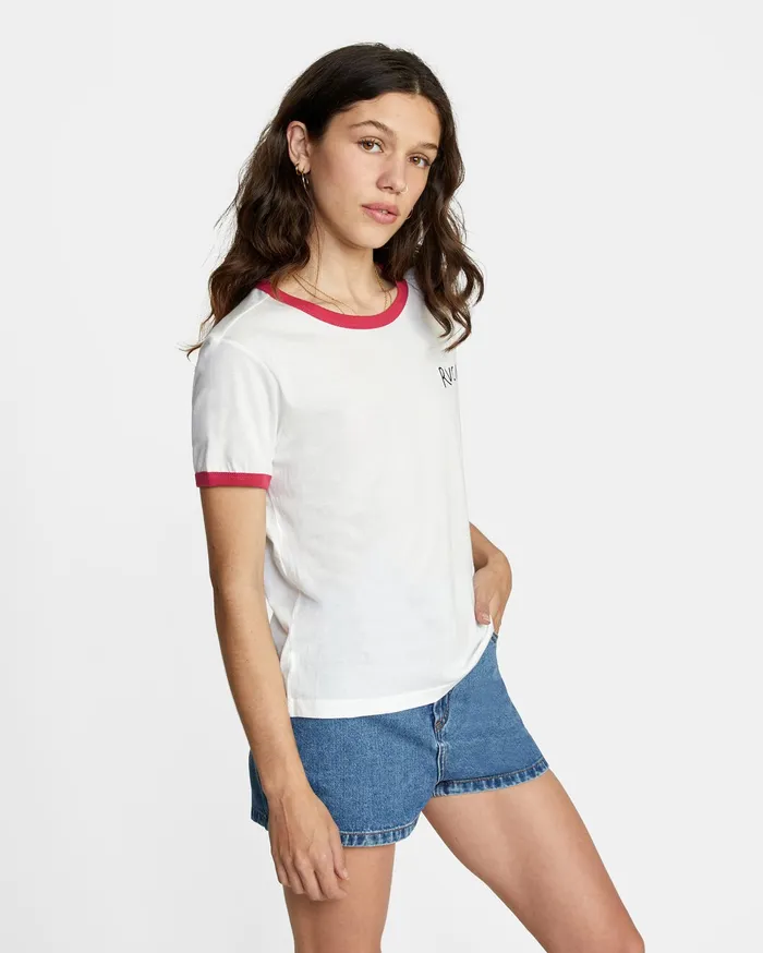 RVCA Womens Graphic Tees Scribble Rvca Short Sleeve Ringer Tee White Wht