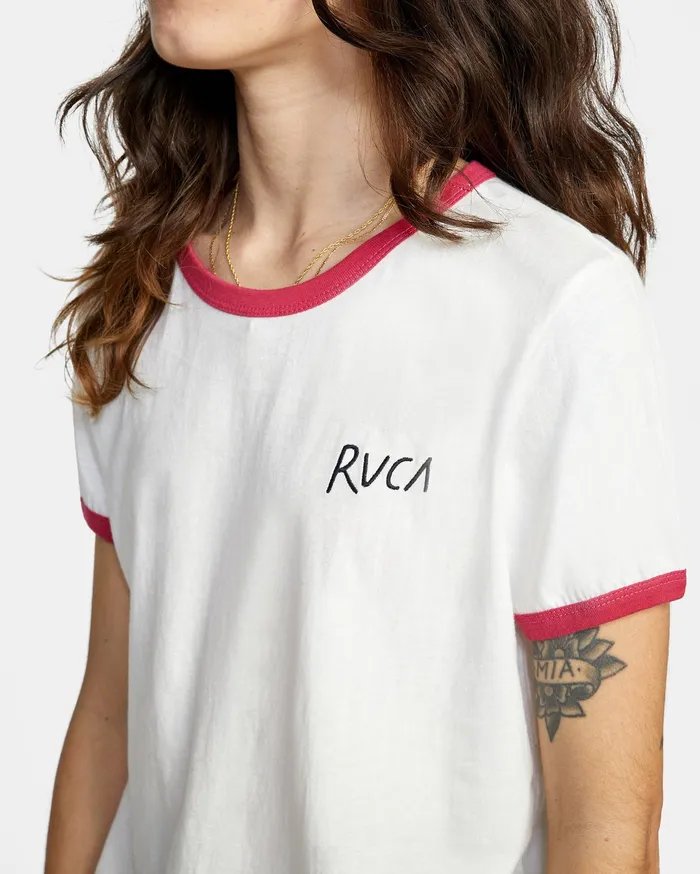 RVCA Womens Graphic Tees Scribble Rvca Short Sleeve Ringer Tee White Wht
