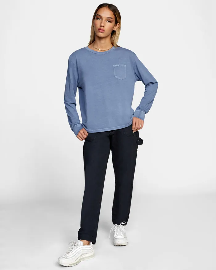 RVCA Womens Graphic Tees Stolen Long Sleeve Tee Blue Slate Blt