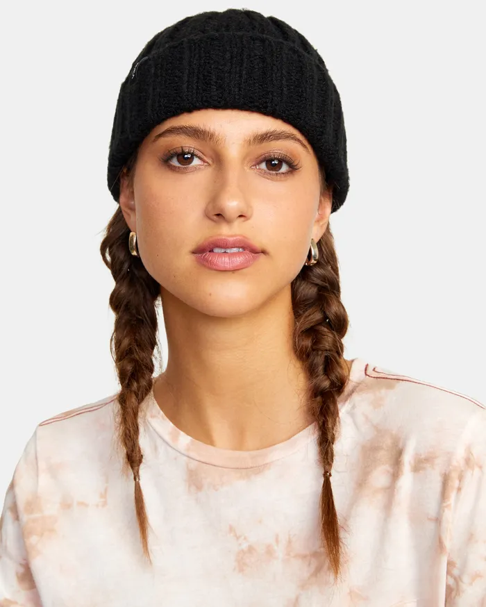 RVCA Womens Hats Warm Eyes Beanie True Black Tub Gift Ideas