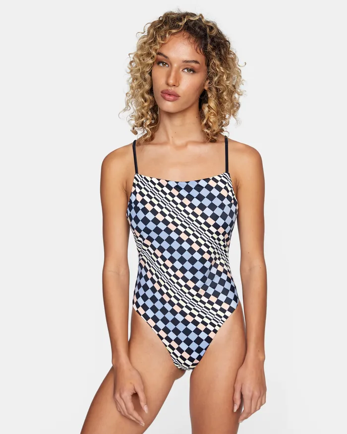 RVCA Womens New Arrivals Flow Check Reversible Cheeky Crisscross One Piece Swimsuit True Black Tub RVCA Womens New Arrivals Flow Check Reversible Cheeky Crisscross One Piece Swimsuit True Black Tub