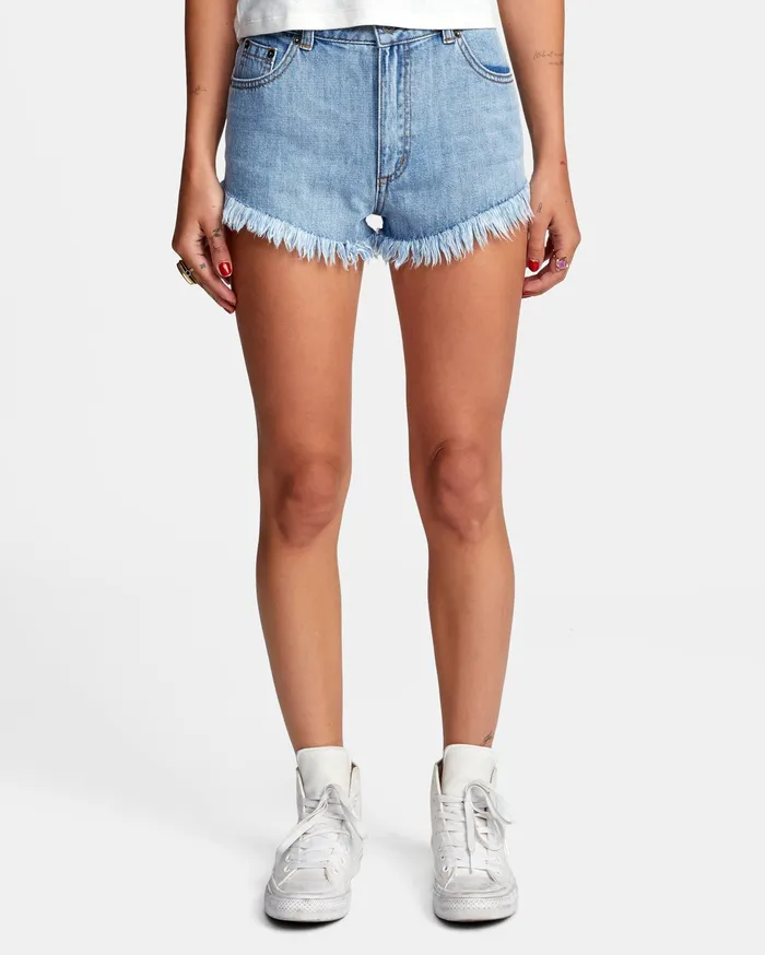 RVCA Womens Shorts Elle High Rise Denim Shorts Chalk Blue Ckb Gift 4 You