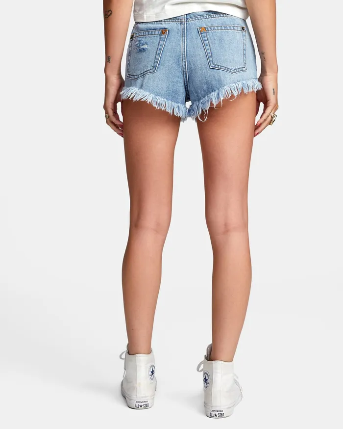 RVCA Womens Shorts Elle High Rise Denim Shorts Chalk Blue Ckb Gift 4 You