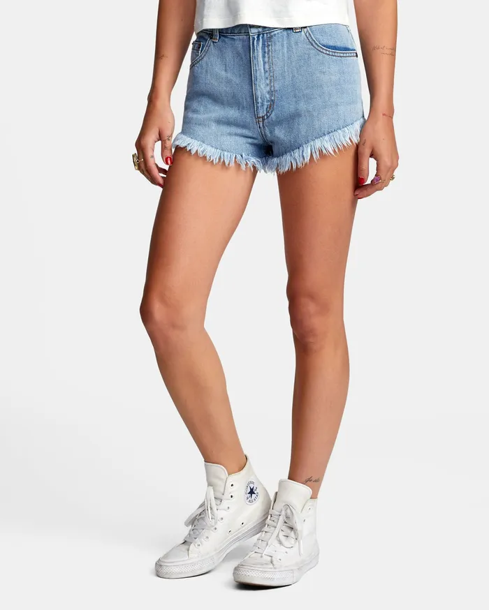 RVCA Womens Shorts Elle High Rise Denim Shorts Chalk Blue Ckb Gift 4 You