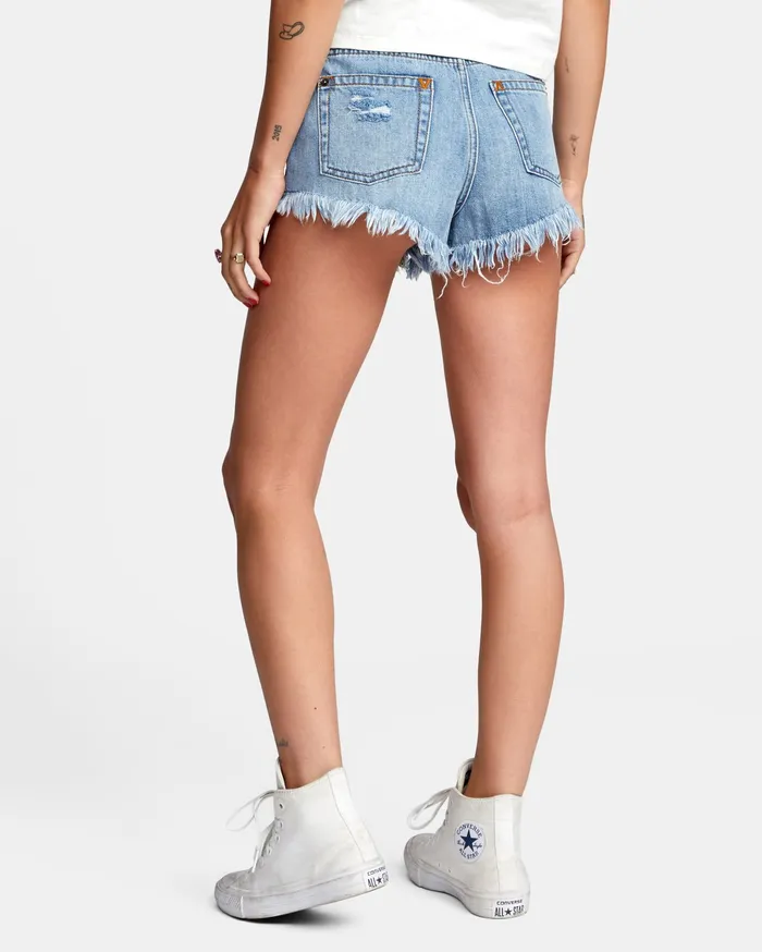 RVCA Womens Shorts Elle High Rise Denim Shorts Chalk Blue Ckb Gift 4 You