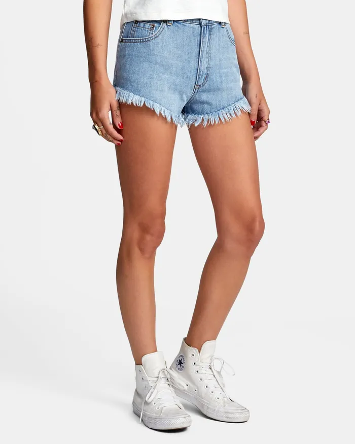 RVCA Womens Shorts Elle High Rise Denim Shorts Chalk Blue Ckb Gift 4 You