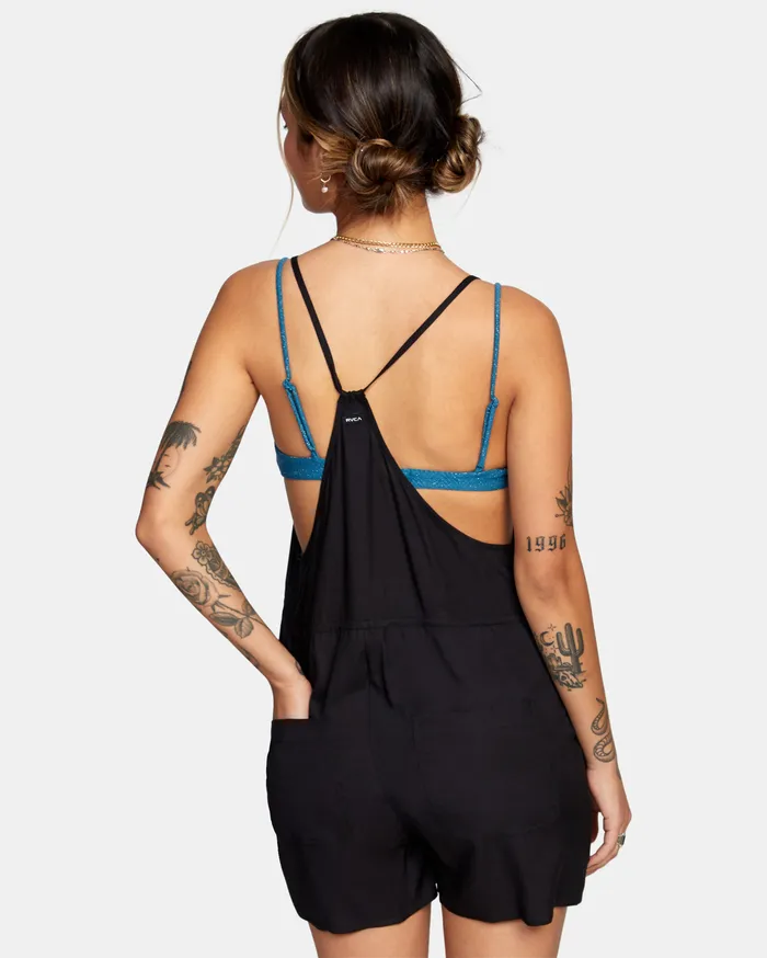 RVCA Womens Swimsuit Cover Ups Laidback Romper True Black Tub