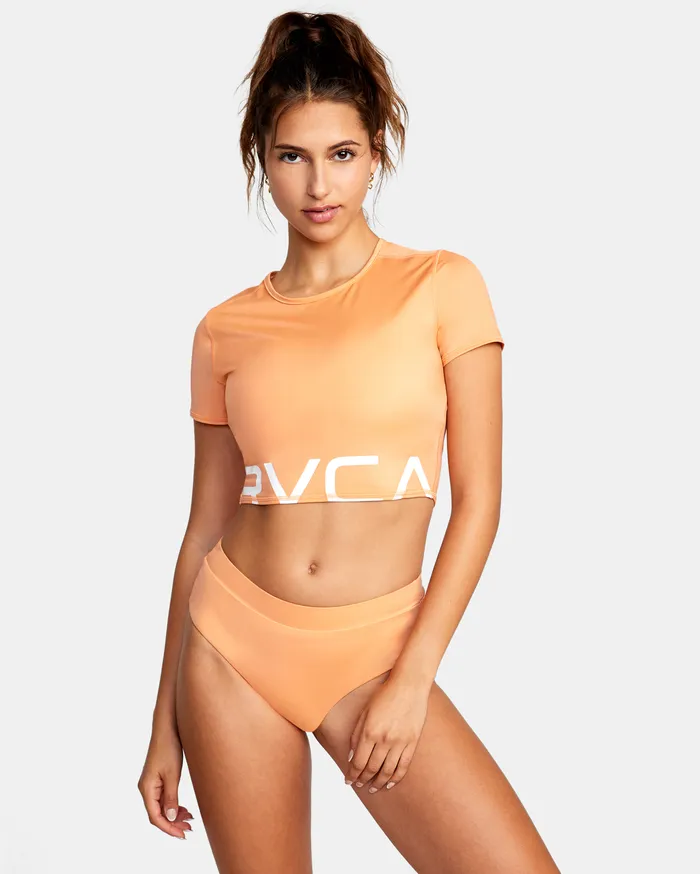 RVCA Womens Swimsuit Cover Ups Wilder Cropped Swim Tee Burnt Coral Buc