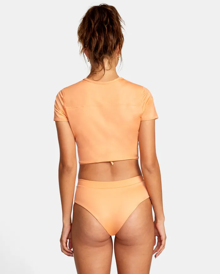 RVCA Womens Swimsuit Cover Ups Wilder Cropped Swim Tee Burnt Coral Buc
