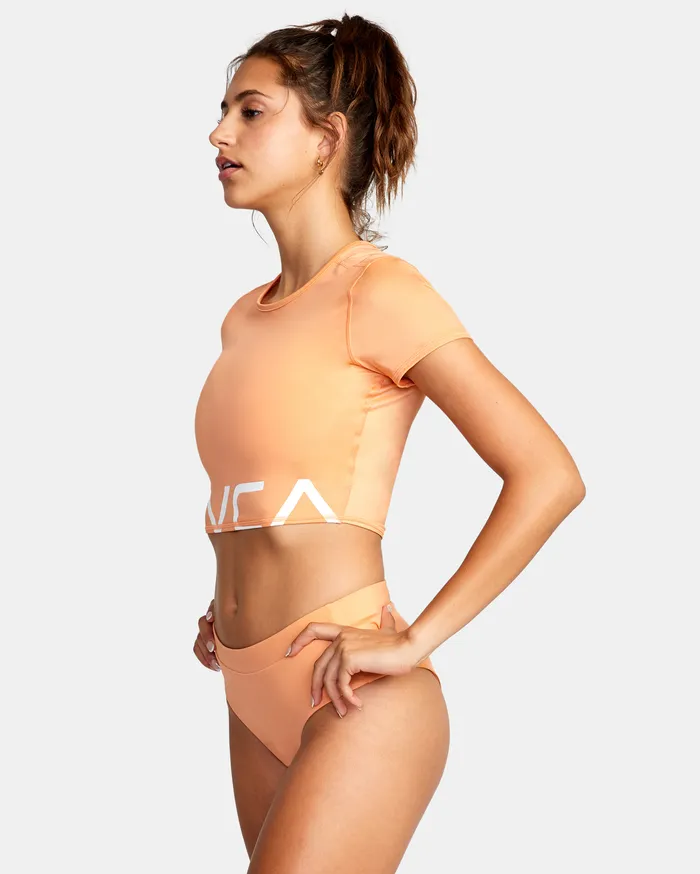 RVCA Womens Swimsuit Cover Ups Wilder Cropped Swim Tee Burnt Coral Buc