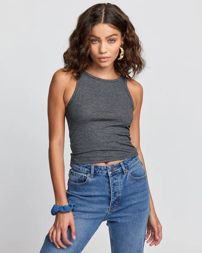 RVCA Womens Tops Duffy Tank Black Stripe Bks