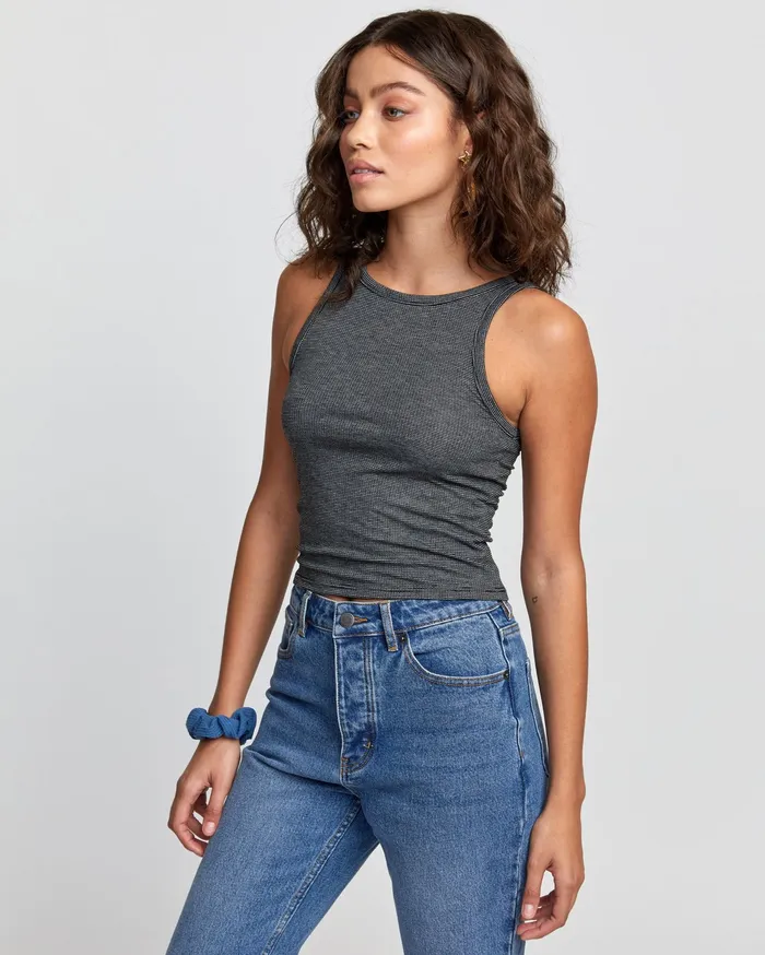 RVCA Womens Tops Duffy Tank Black Stripe Bks