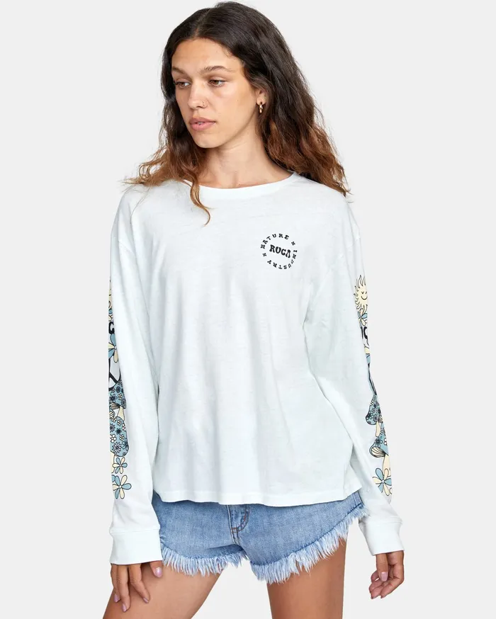 RVCA Womens Tops Peace Long Sleeve Tee Sea Bleach Sbc