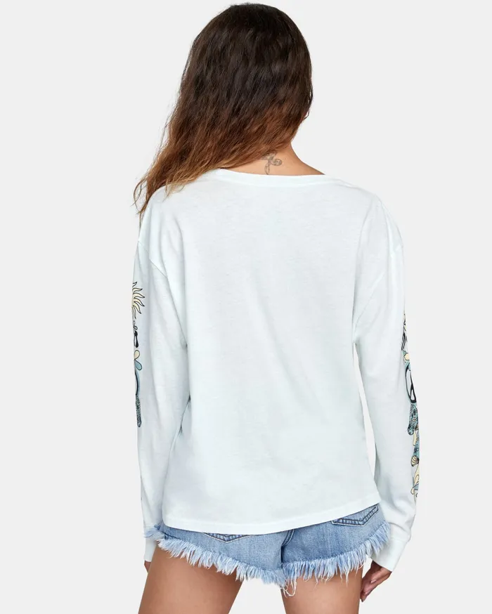 RVCA Womens Tops Peace Long Sleeve Tee Sea Bleach Sbc
